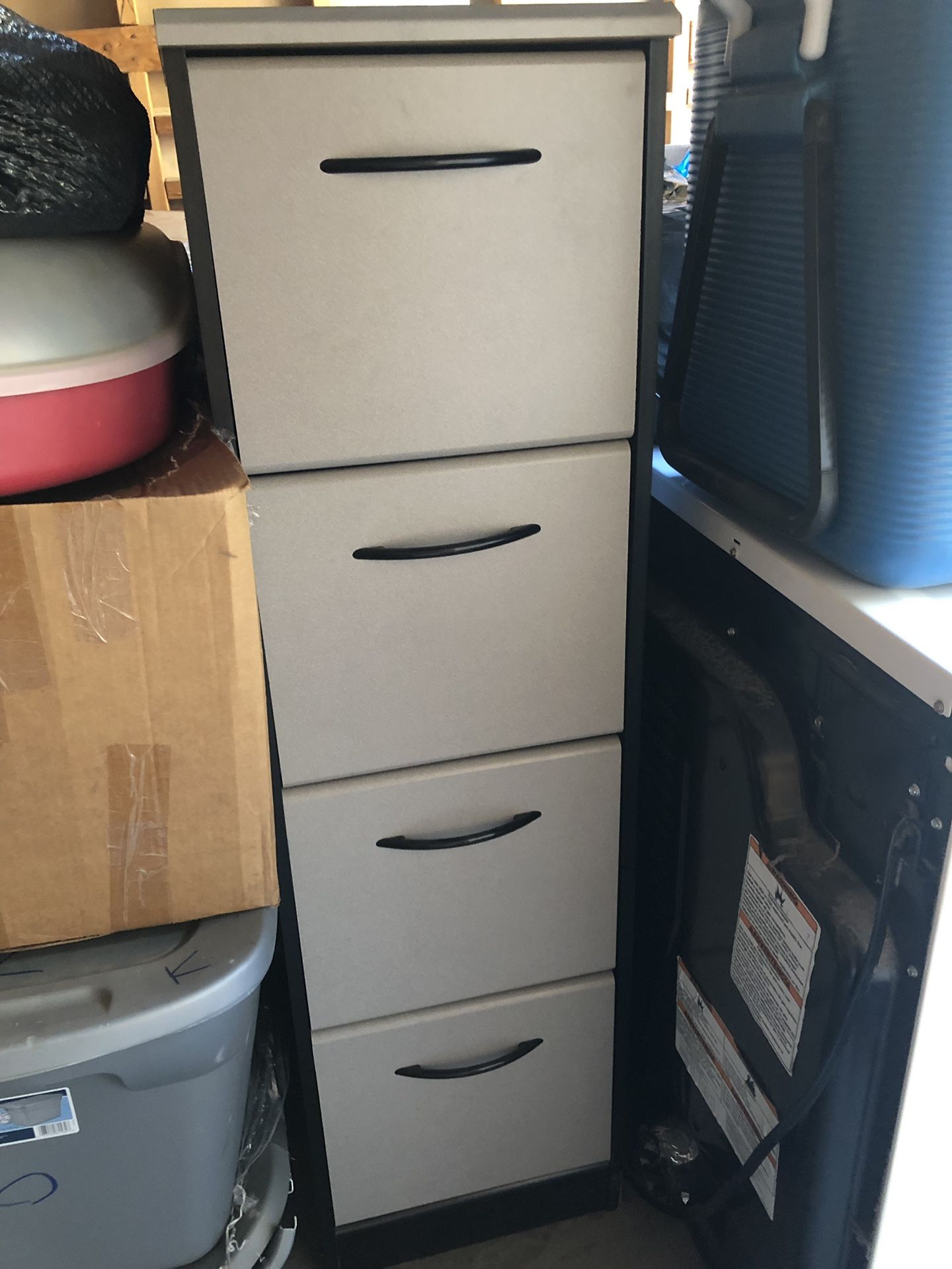 Black and gray 4-drawer filing cabinet