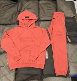 🔥 FOG Essentials Coral Pink Cuffed Hoodie Set – Brand New | Last One Left