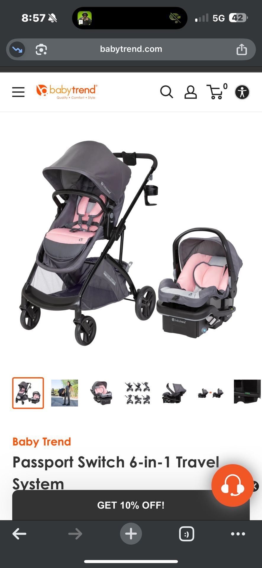 Baby Trend Passport Switch 6-in-1 Travel System (PINK)