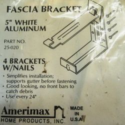Amerimax 25020 Fascia Bracket, 5", White Aluminum 4 Brackets With Nails