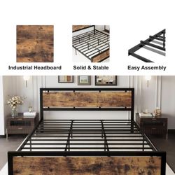 King 14 Vintage Industrial Rustic Brown Bed Frame👇CROSSROADS 👇