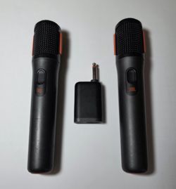JBL - Wireless Dual Microphone System - 2 Microphones + Receiver/ Adapter, Karaoke Ready