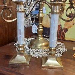 Pair Of Vintage Brass & Mother Of Pearl Candle Holders- Located In Shelton 