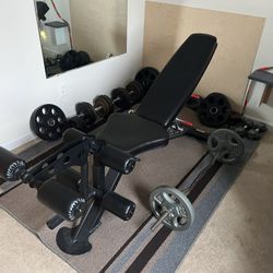 Adjustable Weight Bench With Weights Bar Mirror 