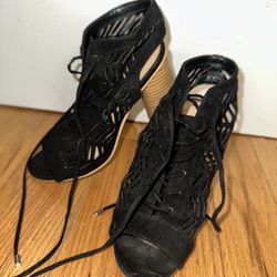 Shoedazzle Black Designed Lace-Up Heels