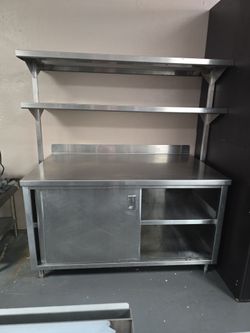 Stainless Steel Work Table with Cabinet and Shelves