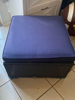 Outdoor Ottoman with Blue Cushion