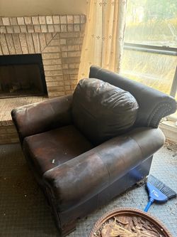 Dark Brown Leather Oversized Armchair Tables and Entertainment Center and Ottoman