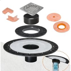 0572: New Shower Drain Kit 2 Inch Integrated Shower Flange Kit Compatible with Schluter Kerdi System, ABS Shower Drain Base Flange with 304 Stainless 