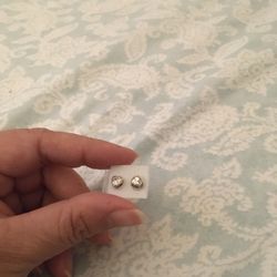 Real Silver Zircon Diamond Heart ❤️ Small Stud Earrings 