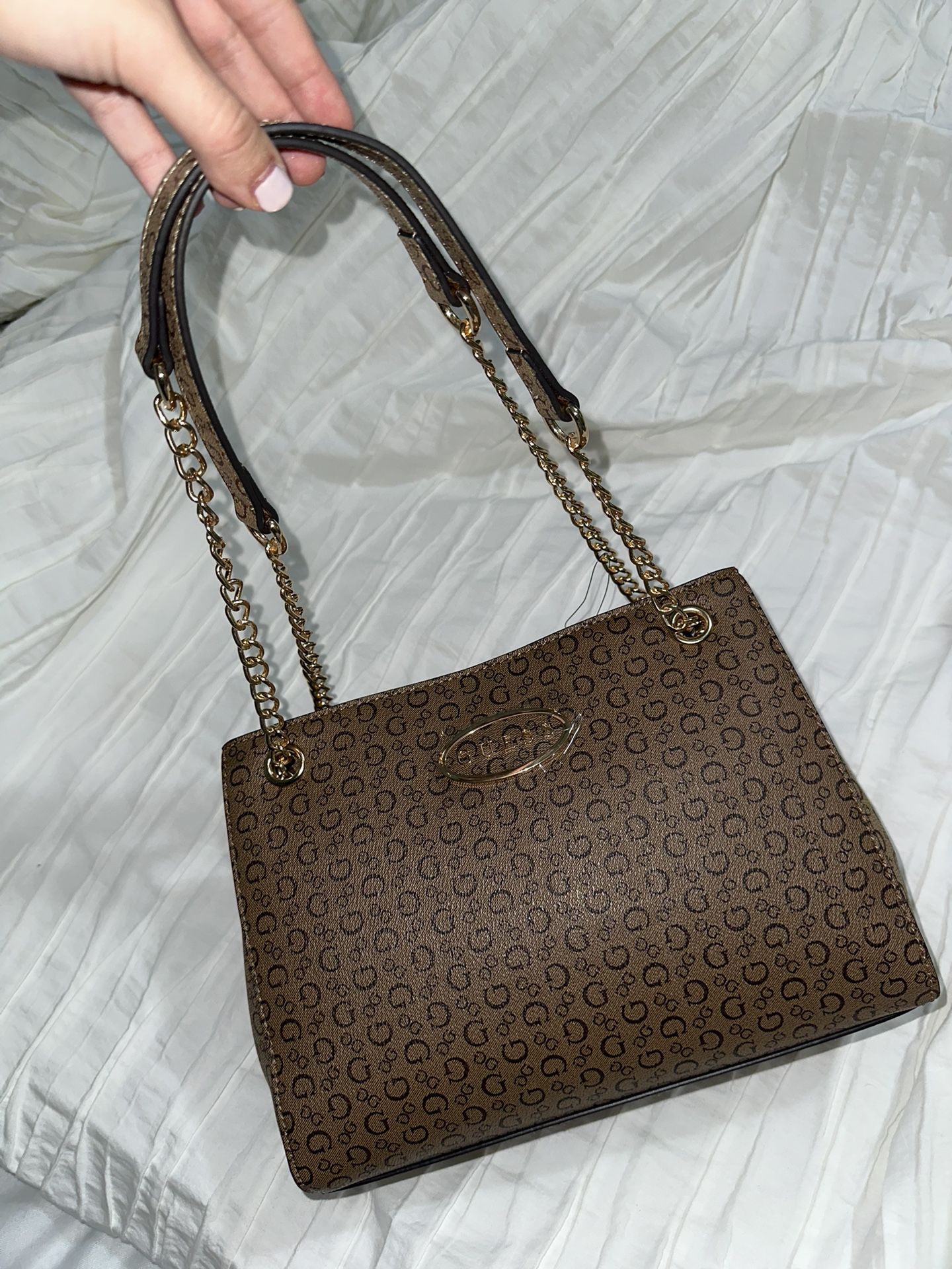 Guess Shoulder Bag Brown With Gold Brand New