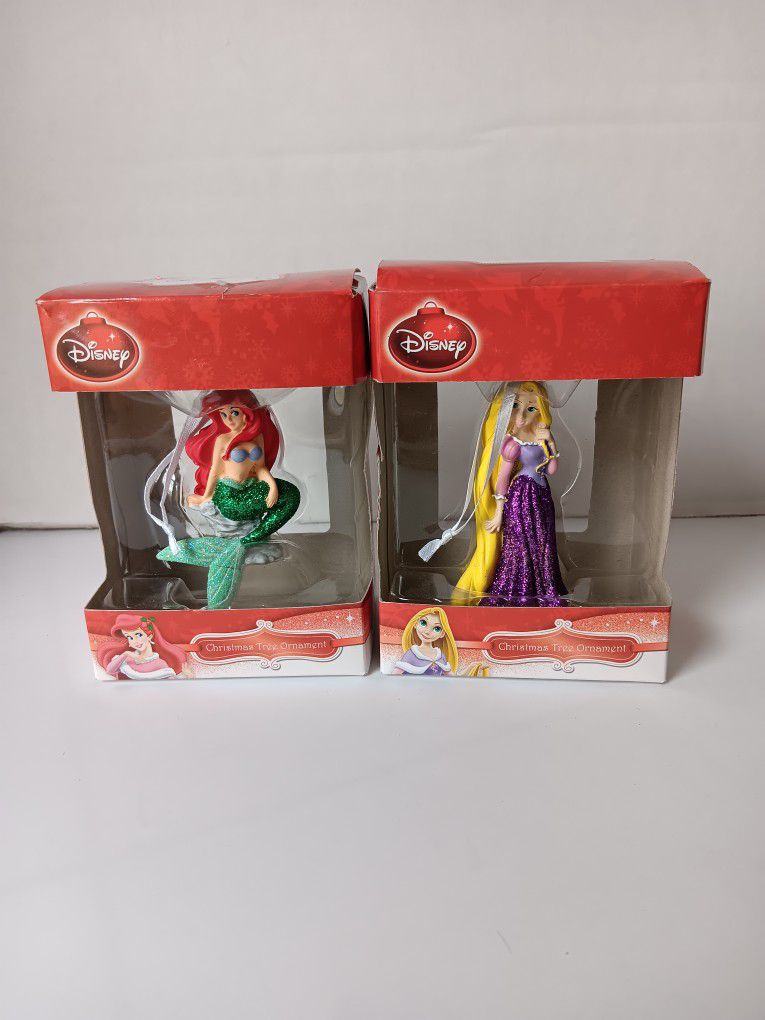 Disney Princess Little Mermaid Ariel & Tangled Rapunzel Christmas Ornament Set