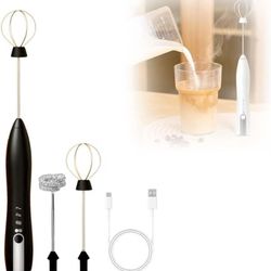 Rechargeable Milk Frother Handheld, 2025 New Coffee Frother Wand with 2 Detachable Stainless Steel Whisks, 3 Speed Handheld Drink Mixer Electric Whisk