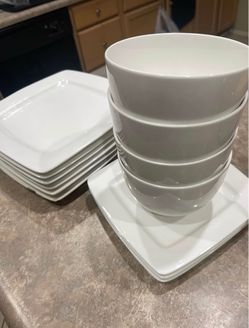Glass white bowl and plates