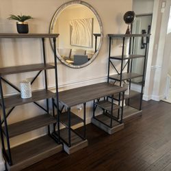 Desk & 2 Shelf Set – Wood & Black Metal