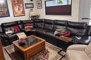 Dark Brown Leather Reclining Sectional Couch
