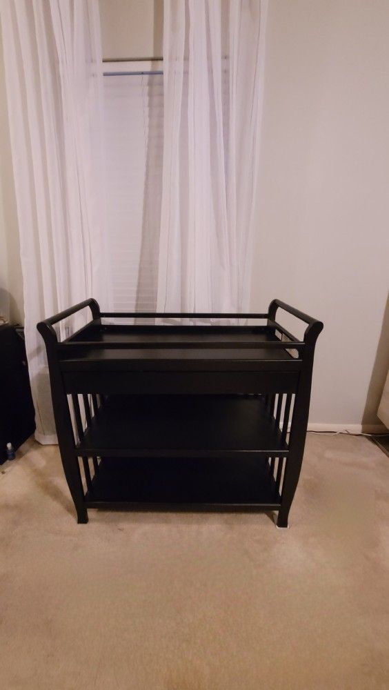 Changing Table,has Two Shelves And Apper Drawer black Color Like new No Scratches