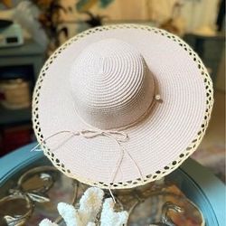 🐚Beach hat 🪸pale pink with pearls Straw hat Summer shade