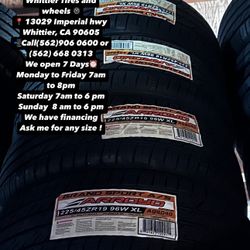 225/45R19 ARROYO SET OF NEW TIRES , INCLUDING MOUNTING AND BALANCING. ASK ME FOR ANY SIZE OR BRAND, WE HAVE THE BEST PRICES OF CALIFORNIA