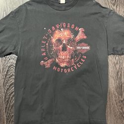 Harley Davidson Motorcycle T shirt short sleeve Red skull & bone emblem
