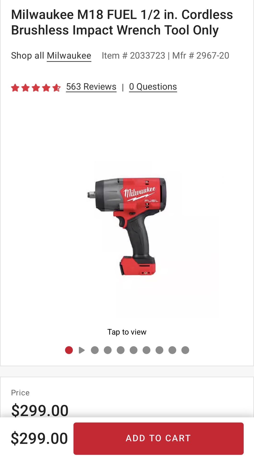 Milwaukee M18 FUEL 1/2 in. Cordless Brushless Impact Wrench