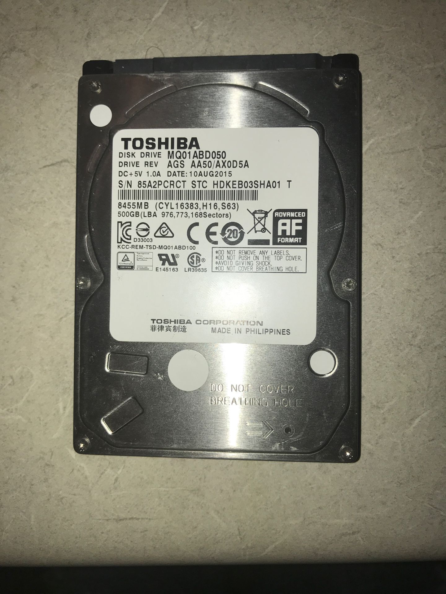 500GB Toshiba Laptop HDD 2.5 inches