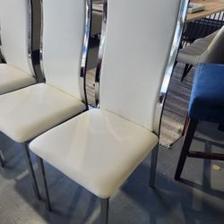 DINING CHAIR WHITE FAUX LEATHER CHROME