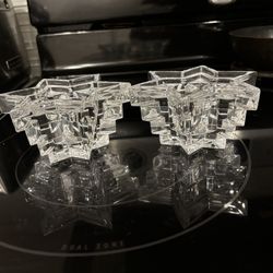 German Crystal Candle Stick Star Shaped  Candle Holders - Set Of 2