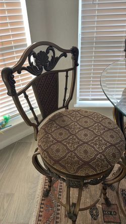 Ornate Metal Bar Stool with Upholstered Seat