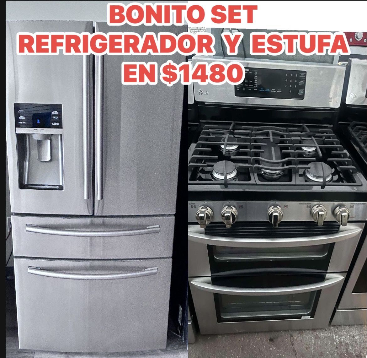 An excellent set that includes a Samsung 4-door refrigerator and a Samsung double-oven range. Both are in good condition, completely free of scratches