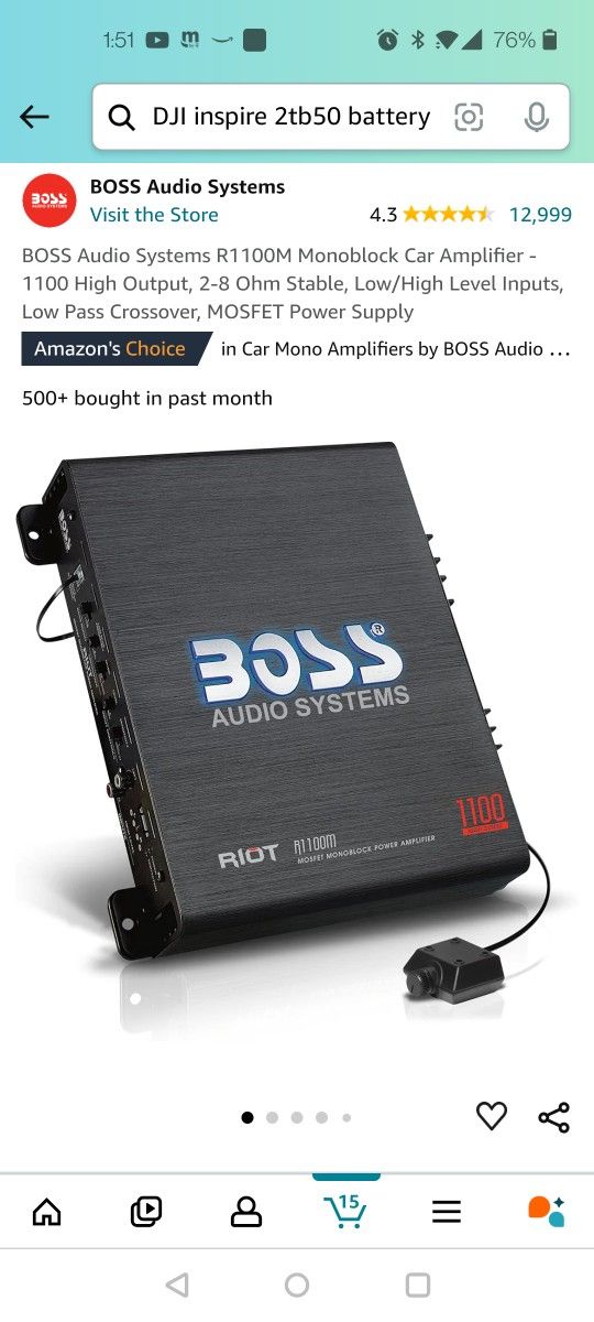 ; BOSS Audio Systems R1100M Monoblock Car Amplifier - 1100 High Output, 2-8 Ohm Stable, Low/High Level Inputs, Low Pass C. $ No Cables Included