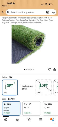 Petgrow Synthetic Artificial Grass Turf Lawn 3ft x 10ft, 1.38" Outdoor/Indoor Fake Grass Rug Astroturf for Dogs,Faux Grass Rug with Drainage Holes/Cus