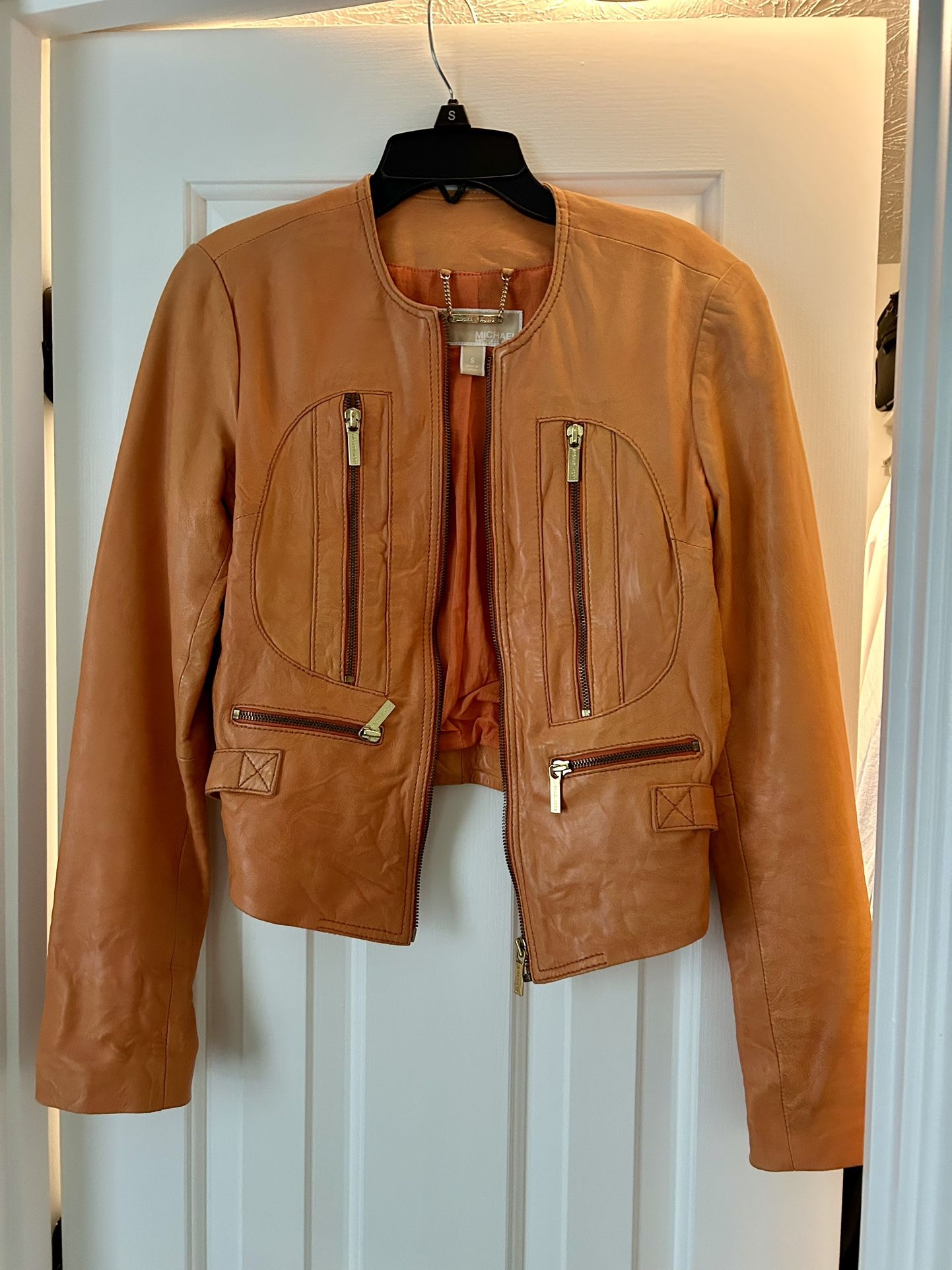 Michael Kors Leather Tangerine Jacket
