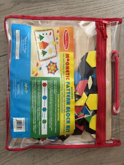 Melissa & Doug Deluxe Wooden Magnetic Pattern Blocks Set - Educational Toy with 120 Magnets and Carrying Case