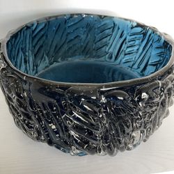 Large Blue Cast Glass Bowl