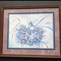 Framed Angel with Flowers and Ribbons