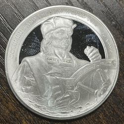 2022 Niue Mint 1oz SILVER Queen Elizabeth/ Columbus MIRROR PROOF Coin