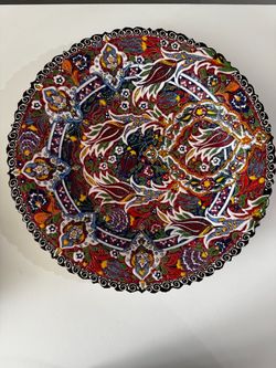 16" Large Hand Painted Turkish Ceramic Plate Platter - Sedef Çini Kütahya