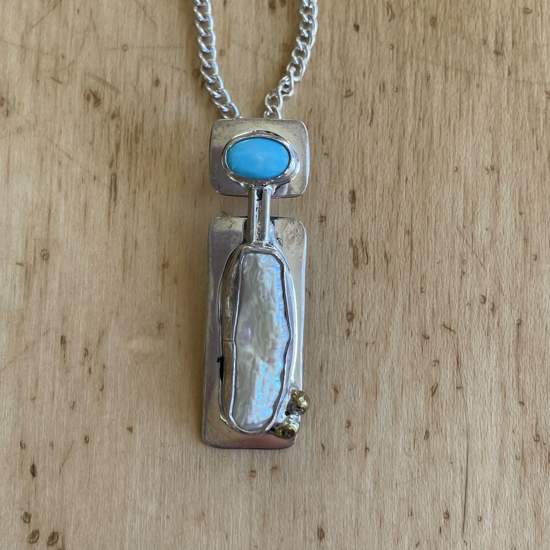 Sterling Silver Pendant with Turquoise & Pearl
