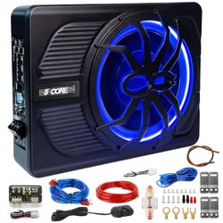 5Core 10 inch Slim Under Seat Car Audio Subwoofer 800W Built in Amplifier Sub Woofer LED Light BTUBE UNDR ST 150 LGT