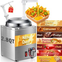 Nacho Cheese Dispenser - 2.8 Qt Nacho Cheese Warmer Machine with Pump, Stainless Steel Hot Fudge Sauce Warmer W/6-Level Temperature Adjustment,Syrup H