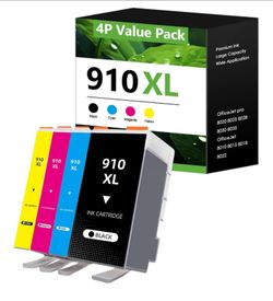 (4 pack) 910XL 910 Ink Cartridges Replacement for HP 910XL Ink Cartridges Combo Pack High Yield Work for OfficeJet Pro 8020 8025 8028 8030 8035 Office