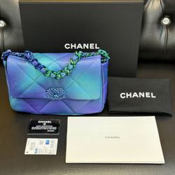 Brand New Chanel 2021 Medium Blue Tie Dye 19 Flap Bag Limited Edition