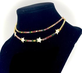14K Gold Plated Cubic Zirconia Set of 2 Chokers Tennis Chain
