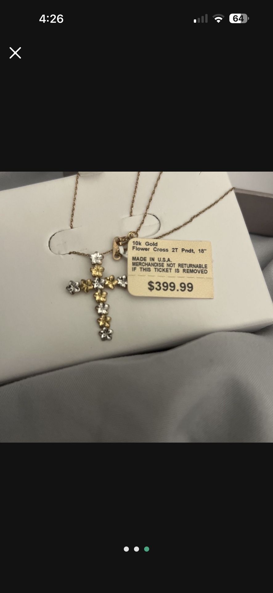 10k Gold Flower Cross 2T Pndt, 18"