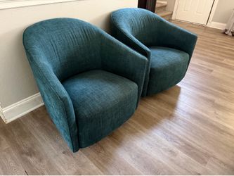Pair of Teal Swivel Accent Chairs