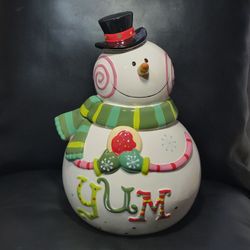 Lori Siebert Festive Ceramic Snowman Cookie Jar - A Sweet Twist Oneida Rare Find