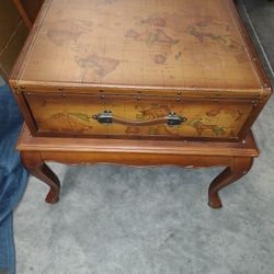 Wood And Faux Leather World Map End Table