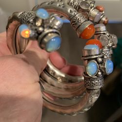 Silver Plated Bangles W/ Semi Precious Gems