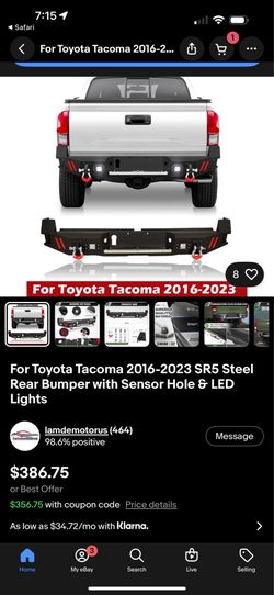 Toyota Tacoma 2016-2023 SR5 Steel Rear Bumper with Sensor Hole & LED Lights